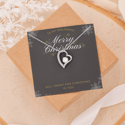 To My Girlfriend All I want For Christmas Message Card Forever Necklace 18k Gold or Stainless Steel 18" Necklace - Forever Love Necklace Gift Idea For Woman