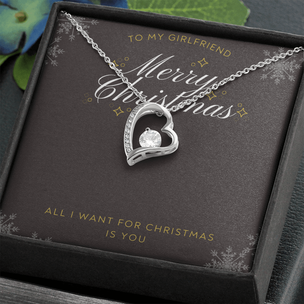 To My Girlfriend All I want For Christmas Message Card Forever Necklace 18k Gold or Stainless Steel 18" Necklace - Forever Love Necklace Gift Idea For Woman