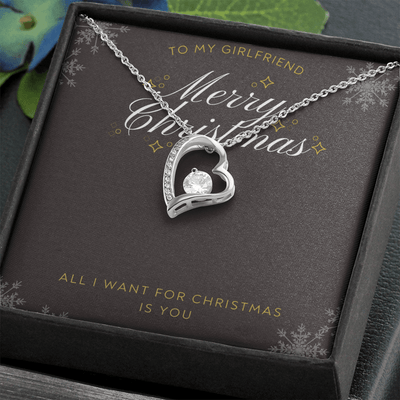To My Girlfriend All I want For Christmas Message Card Forever Necklace 18k Gold or Stainless Steel 18" Necklace - Forever Love Necklace Gift Idea For Woman
