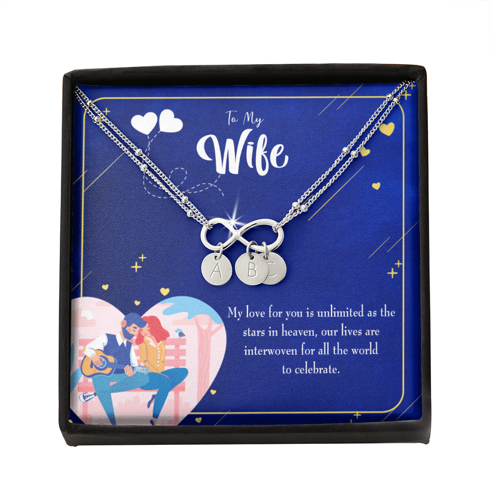 To My Wife Unlimited Love Infinity Bracelet With Initial Charms - Infinity Bracelet
