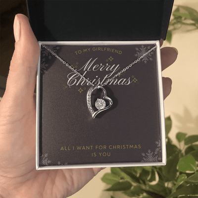 To My Girlfriend All I want For Christmas Message Card Forever Necklace 18k Gold or Stainless Steel 18" Necklace - Forever Love Necklace Gift Idea For Woman