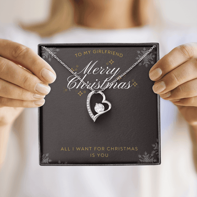 To My Girlfriend All I want For Christmas Message Card Forever Necklace 18k Gold or Stainless Steel 18" Necklace - Forever Love Necklace Gift Idea For Woman