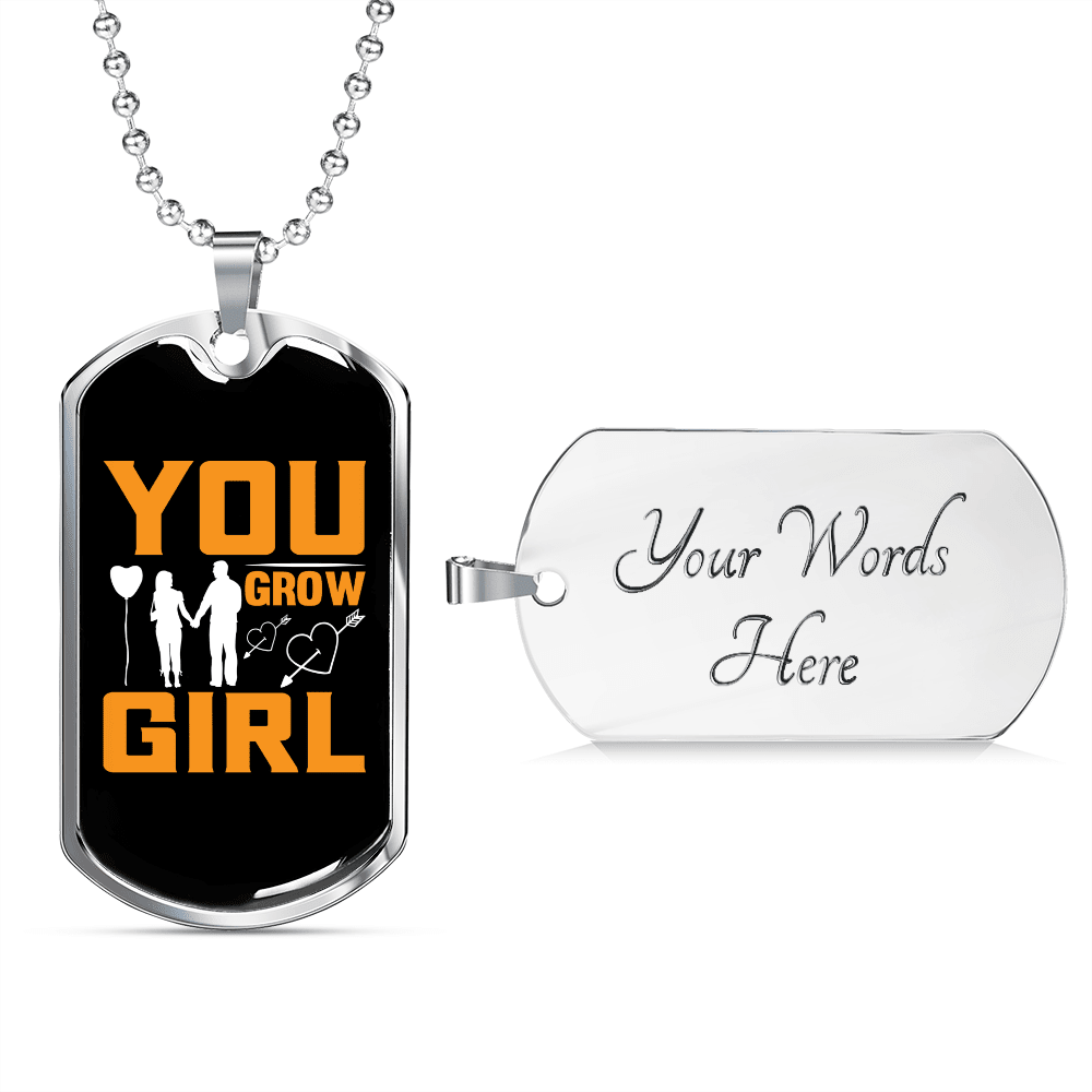 To My Girlfriend You Grow Girl Yellow Necklace Stainless Steel or 18k Gold Dog Tag 24" Chain - Luxury Love Messages Dog Tag Gifts For Man, Woman