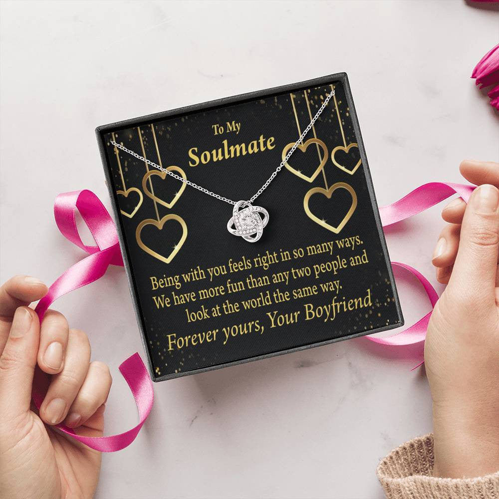 To My Girlfriend Life Is Good With You In It Love Knot Pendant Necklace Stainless Steel W Cz Stone - Luxury Love Knot Necklace Meanful Gift Idea For Her/Him