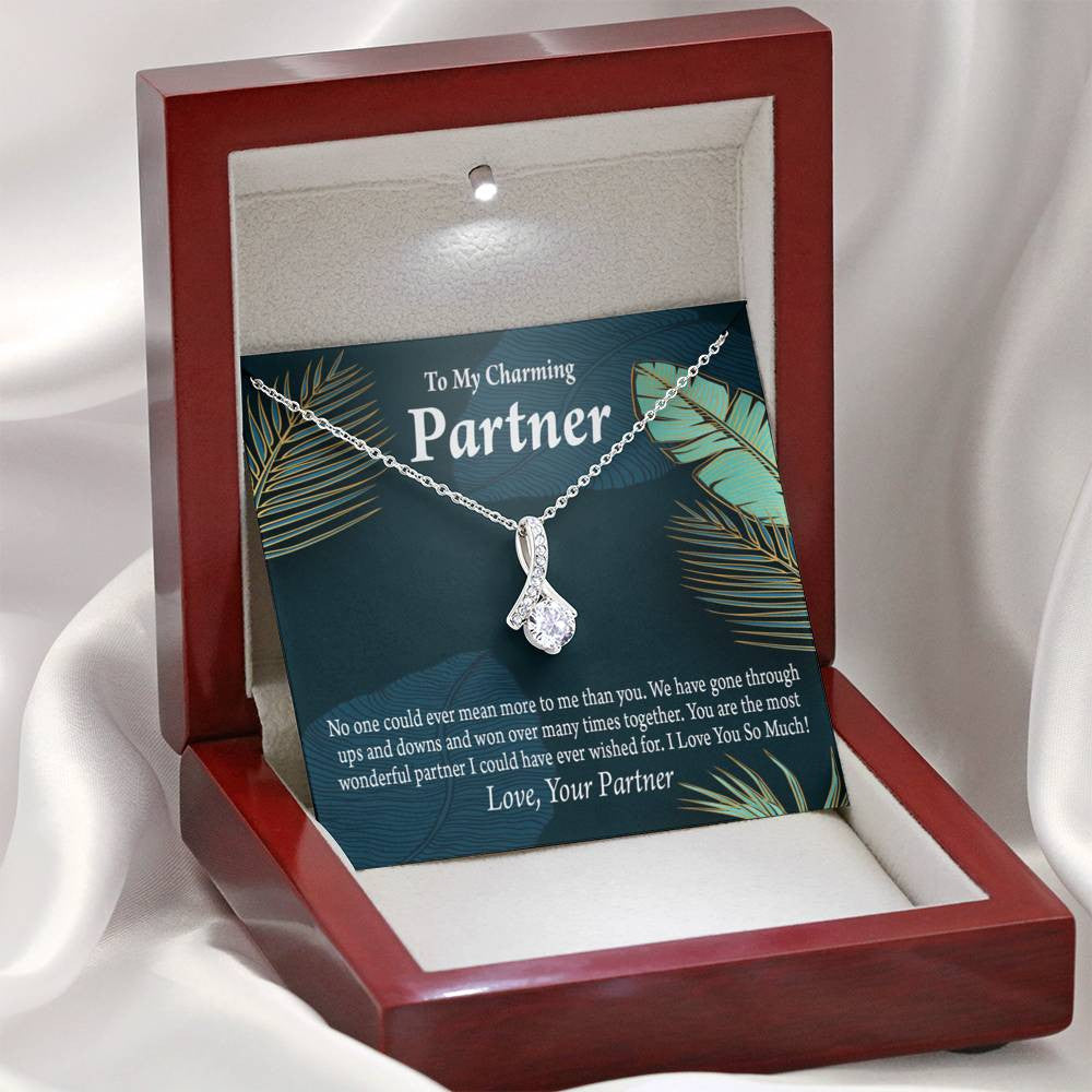 For My Partner Most Wonderful Partner Eternity Ribbon Stone Necklace 14K White Gold Keepsake Card Partner Gift - Alluring Beauty Necklace Gift For Her