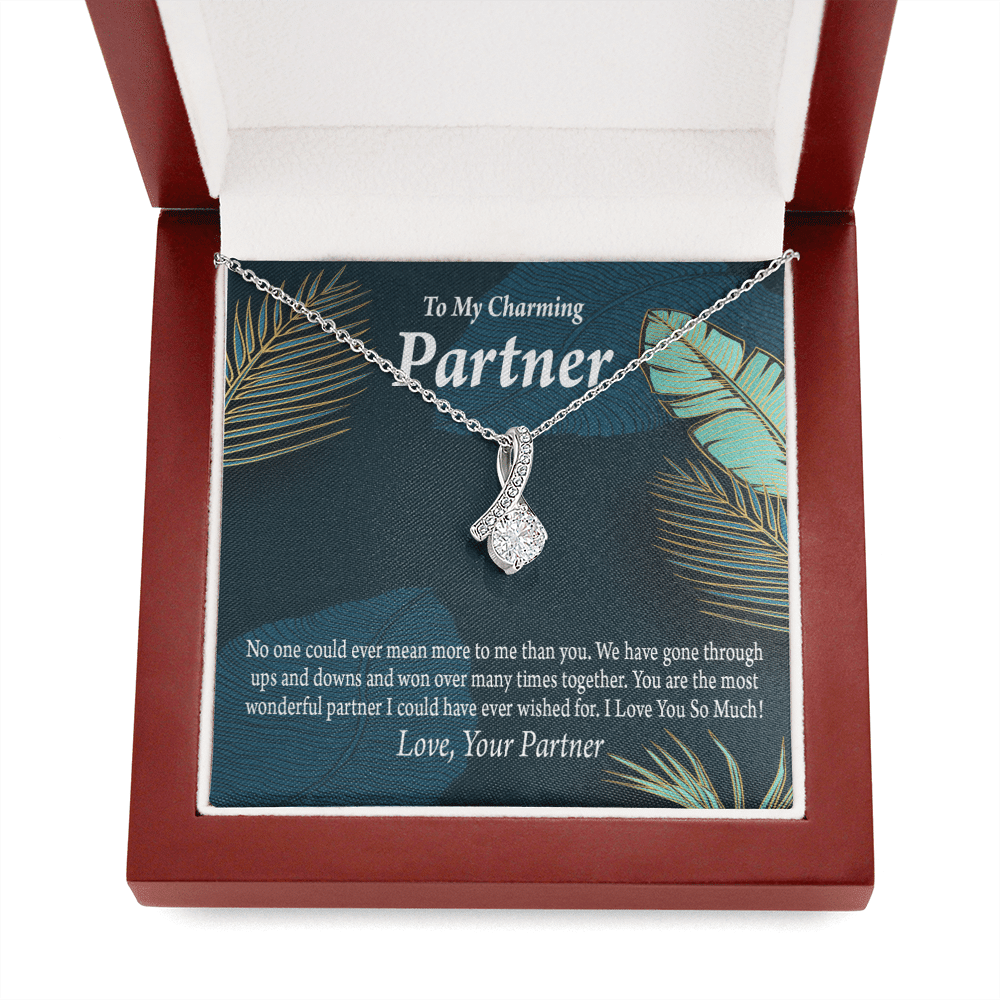 For My Partner Most Wonderful Partner Eternity Ribbon Stone Necklace 14K White Gold Keepsake Card Partner Gift - Alluring Beauty Necklace Gift For Her