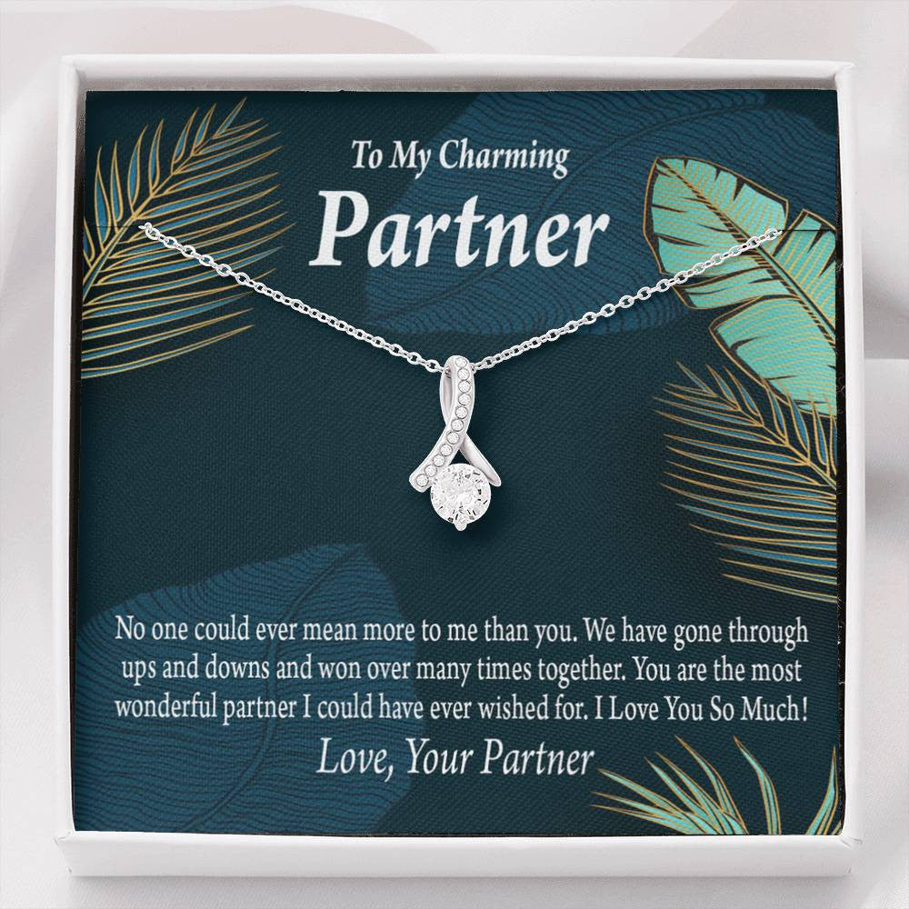For My Partner Most Wonderful Partner Eternity Ribbon Stone Necklace 14K White Gold Keepsake Card Partner Gift - Alluring Beauty Necklace Gift For Her