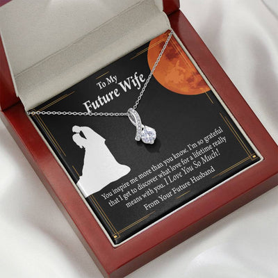 To My Wife Future Wife Inspiration Eternity Ribbon Stone Pendant 14K White Gold Stainless Steel Jewelry Gift  - Alluring Beauty Necklace Gift For Her