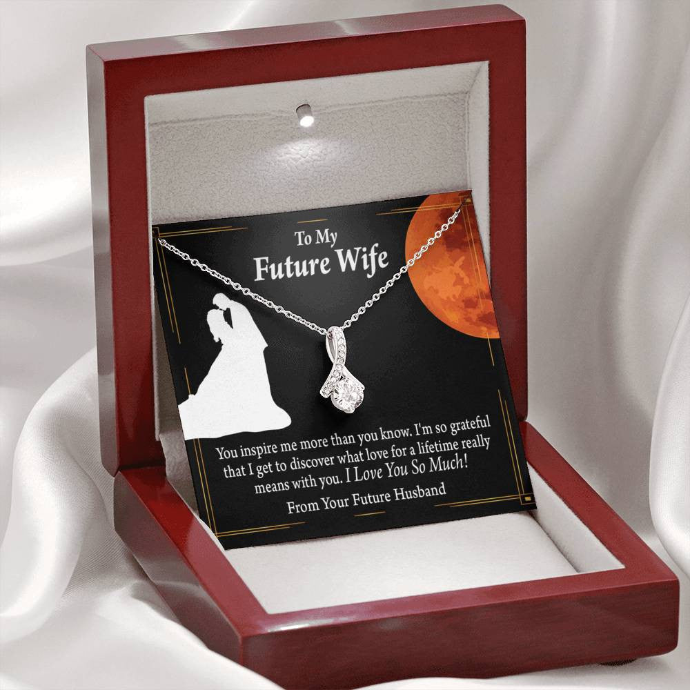 To My Wife Future Wife Inspiration Eternity Ribbon Stone Pendant 14K White Gold Stainless Steel Jewelry Gift  - Alluring Beauty Necklace Gift For Her