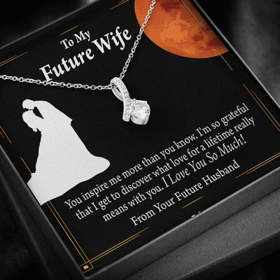 To My Wife Future Wife Inspiration Eternity Ribbon Stone Pendant 14K White Gold Stainless Steel Jewelry Gift  - Alluring Beauty Necklace Gift For Her