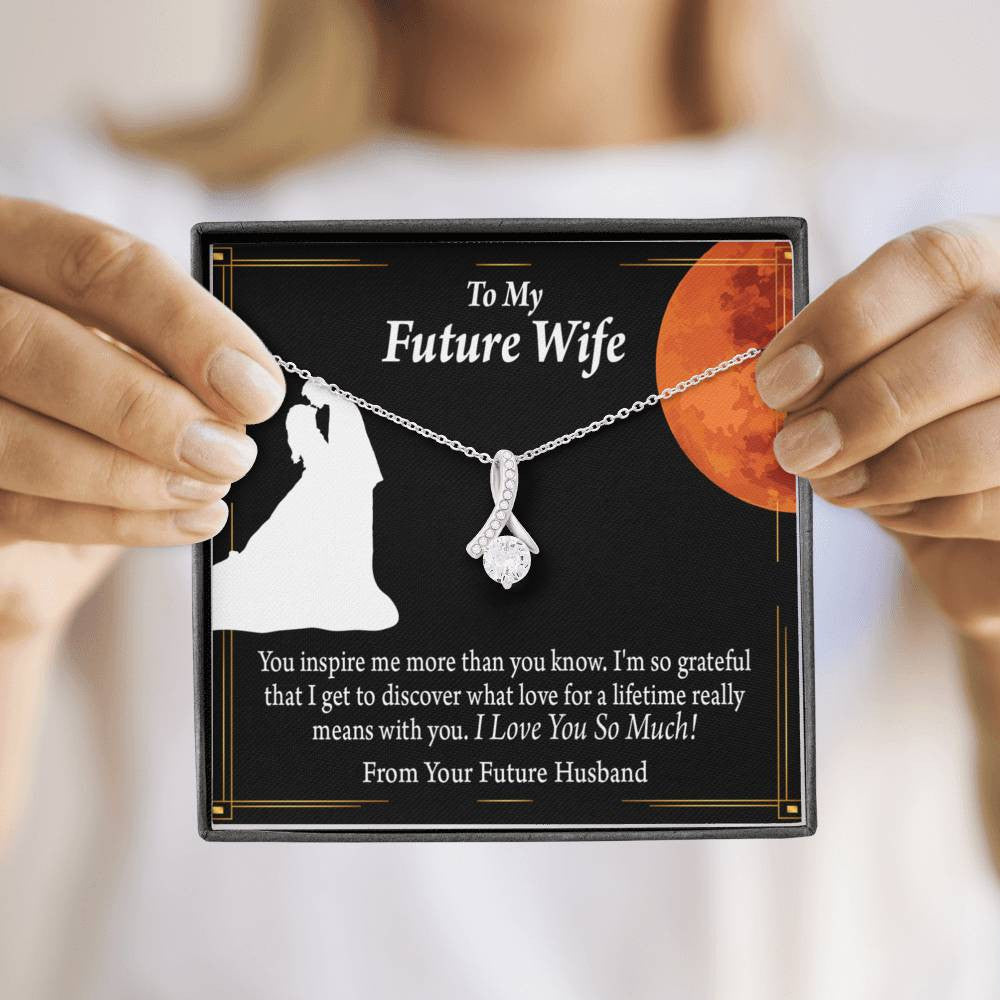 To My Wife Future Wife Inspiration Eternity Ribbon Stone Pendant 14K White Gold Stainless Steel Jewelry Gift  - Alluring Beauty Necklace Gift For Her
