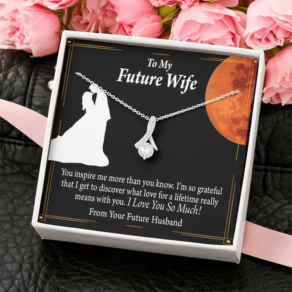 To My Wife Future Wife Inspiration Eternity Ribbon Stone Pendant 14K White Gold Stainless Steel Jewelry Gift  - Alluring Beauty Necklace Gift For Her