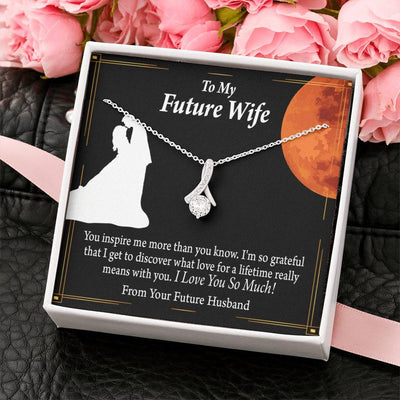 To My Wife Future Wife Inspiration Eternity Ribbon Stone Pendant 14K White Gold Stainless Steel Jewelry Gift  - Alluring Beauty Necklace Gift For Her