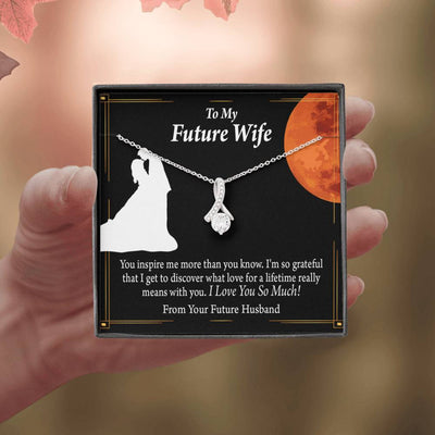 To My Wife Future Wife Inspiration Eternity Ribbon Stone Pendant 14K White Gold Stainless Steel Jewelry Gift  - Alluring Beauty Necklace Gift For Her