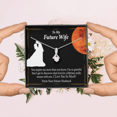 To My Wife Future Wife Inspiration Eternity Ribbon Stone Pendant 14K White Gold Stainless Steel Jewelry Gift  - Alluring Beauty Necklace Gift For Her