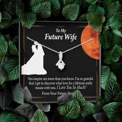 To My Wife Future Wife Inspiration Eternity Ribbon Stone Pendant 14K White Gold Stainless Steel Jewelry Gift  - Alluring Beauty Necklace Gift For Her