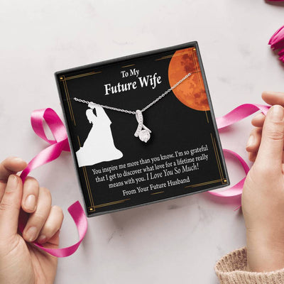 To My Wife Future Wife Inspiration Eternity Ribbon Stone Pendant 14K White Gold Stainless Steel Jewelry Gift  - Alluring Beauty Necklace Gift For Her