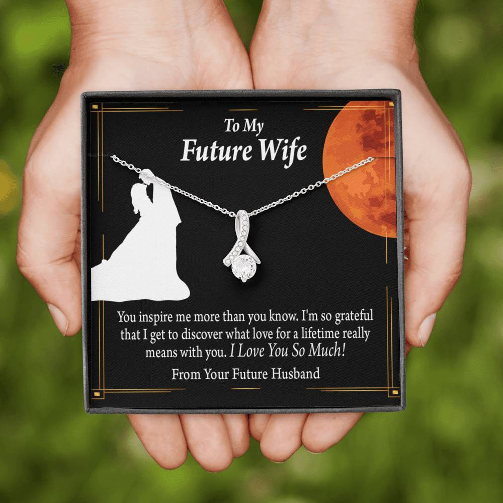 To My Wife Future Wife Inspiration Eternity Ribbon Stone Pendant 14K White Gold Stainless Steel Jewelry Gift  - Alluring Beauty Necklace Gift For Her