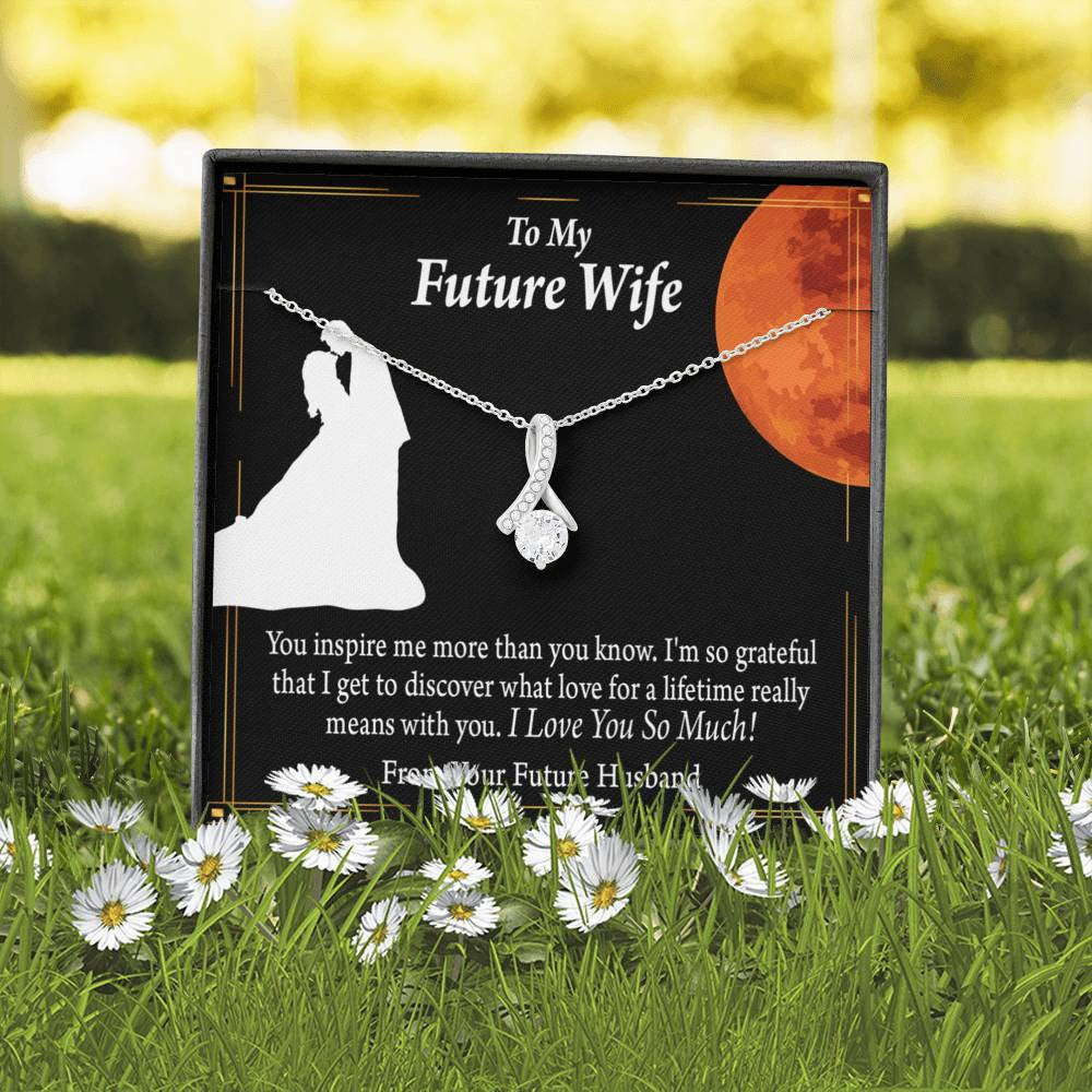 To My Wife Future Wife Inspiration Eternity Ribbon Stone Pendant 14K White Gold Stainless Steel Jewelry Gift  - Alluring Beauty Necklace Gift For Her