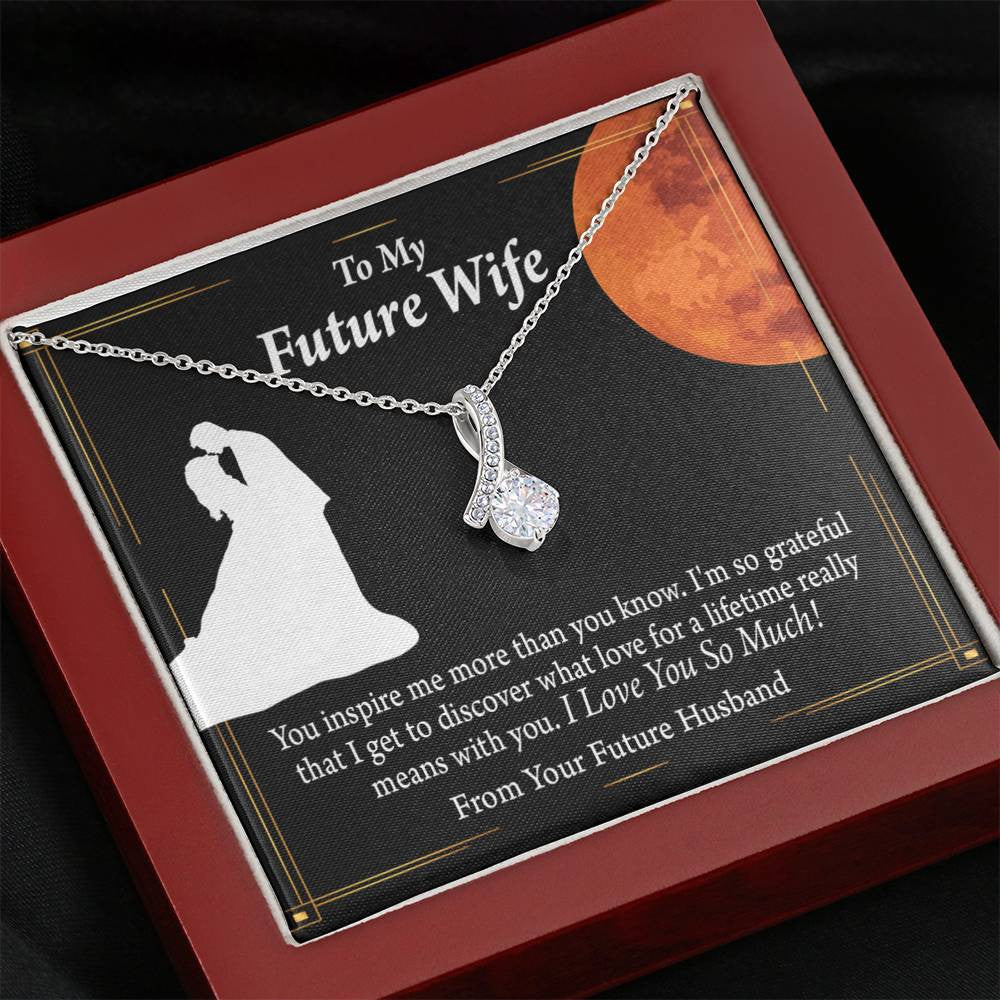 To My Wife Future Wife Inspiration Eternity Ribbon Stone Pendant 14K White Gold Stainless Steel Jewelry Gift  - Alluring Beauty Necklace Gift For Her
