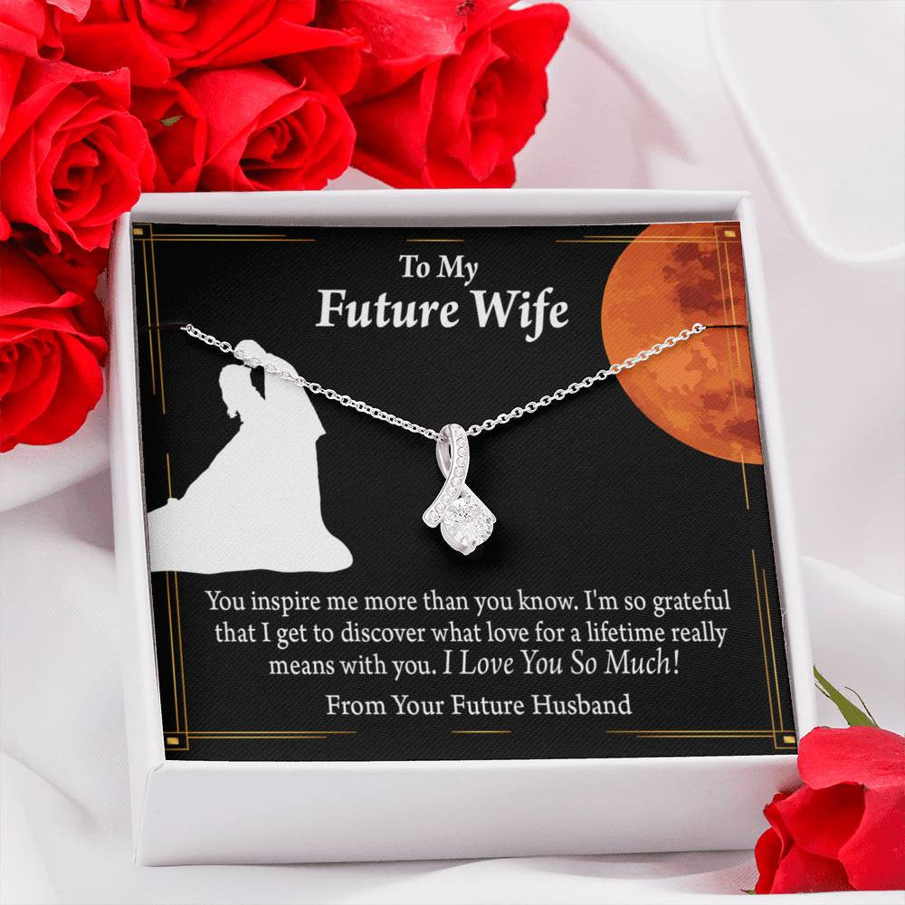 To My Wife Future Wife Inspiration Eternity Ribbon Stone Pendant 14K White Gold Stainless Steel Jewelry Gift  - Alluring Beauty Necklace Gift For Her