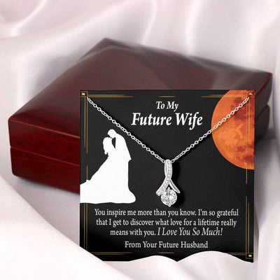 To My Wife Future Wife Inspiration Eternity Ribbon Stone Pendant 14K White Gold Stainless Steel Jewelry Gift  - Alluring Beauty Necklace Gift For Her