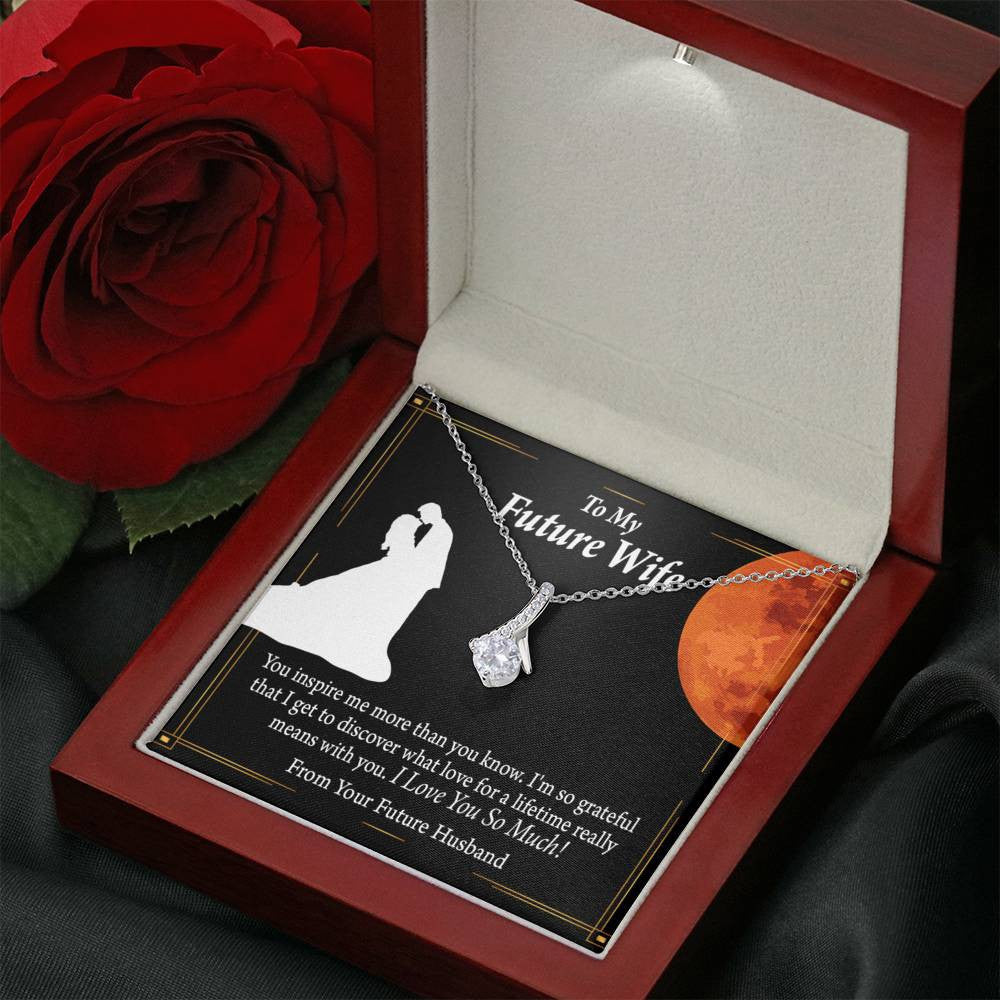 To My Wife Future Wife Inspiration Eternity Ribbon Stone Pendant 14K White Gold Stainless Steel Jewelry Gift  - Alluring Beauty Necklace Gift For Her