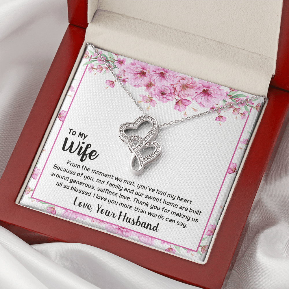 To My Wife From The Moment We Met Double Hearts Necklace Message Card - Double Hearts Necklace