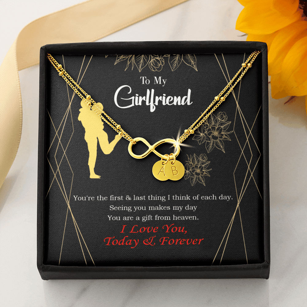 To My Girlfriend You Make My Day Infinity Bracelet With Initial Charms - Infinity Bracelet