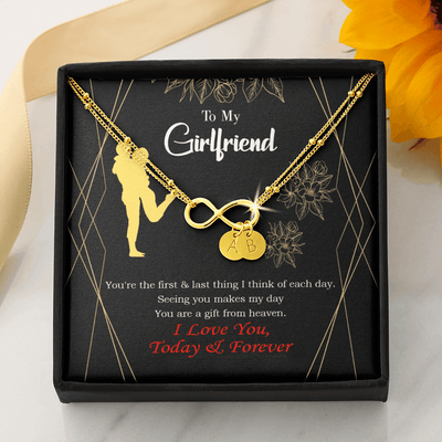 To My Girlfriend You Make My Day Infinity Bracelet With Initial Charms - Infinity Bracelet