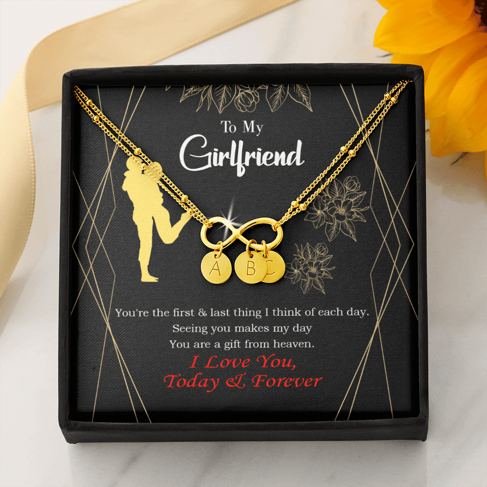 To My Girlfriend You Make My Day Infinity Bracelet With Initial Charms - Infinity Bracelet