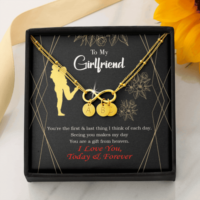 To My Girlfriend You Make My Day Infinity Bracelet With Initial Charms - Infinity Bracelet
