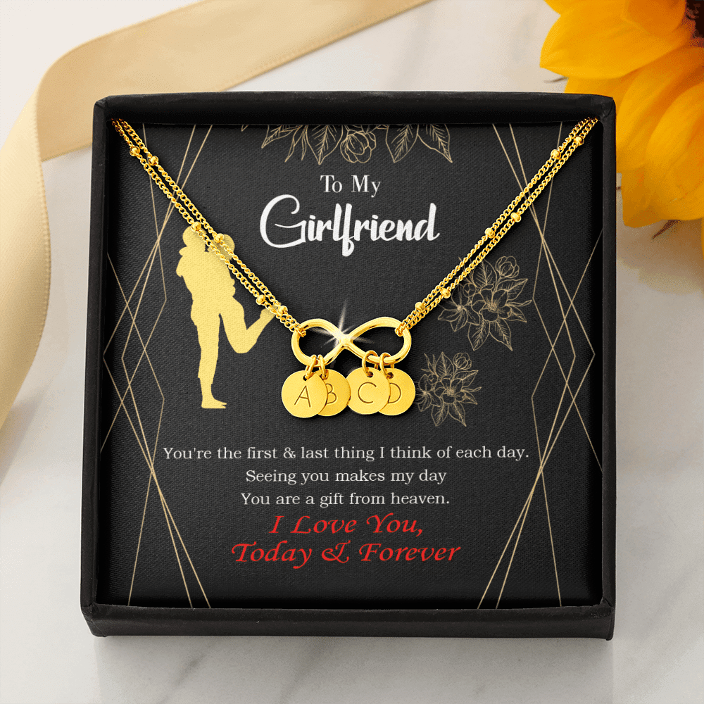 To My Girlfriend You Make My Day Infinity Bracelet With Initial Charms - Infinity Bracelet
