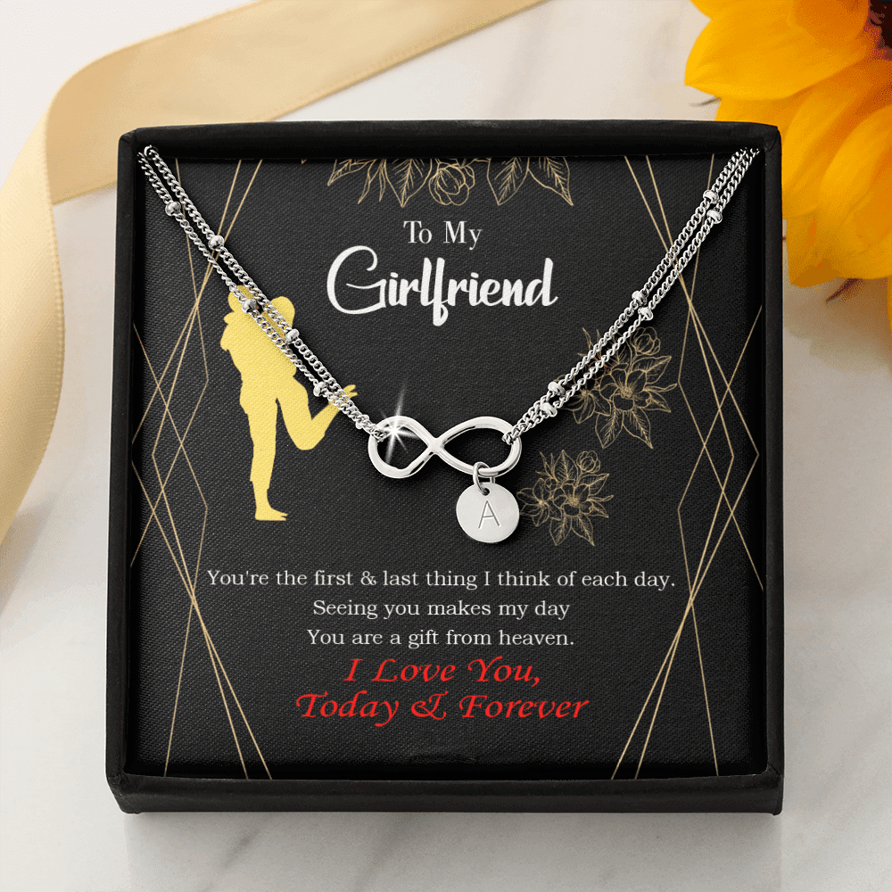 To My Girlfriend You Make My Day Infinity Bracelet With Initial Charms - Infinity Bracelet