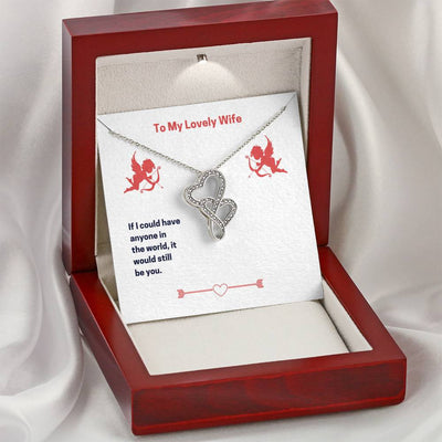 To My Lovely Wife (Valentine's) Twin Hearts Necklace Cz Eternal Bond Pendant From Son Daughter Gift Anniversary Birthday Graduation Mothers Day - Double Hearts Necklace