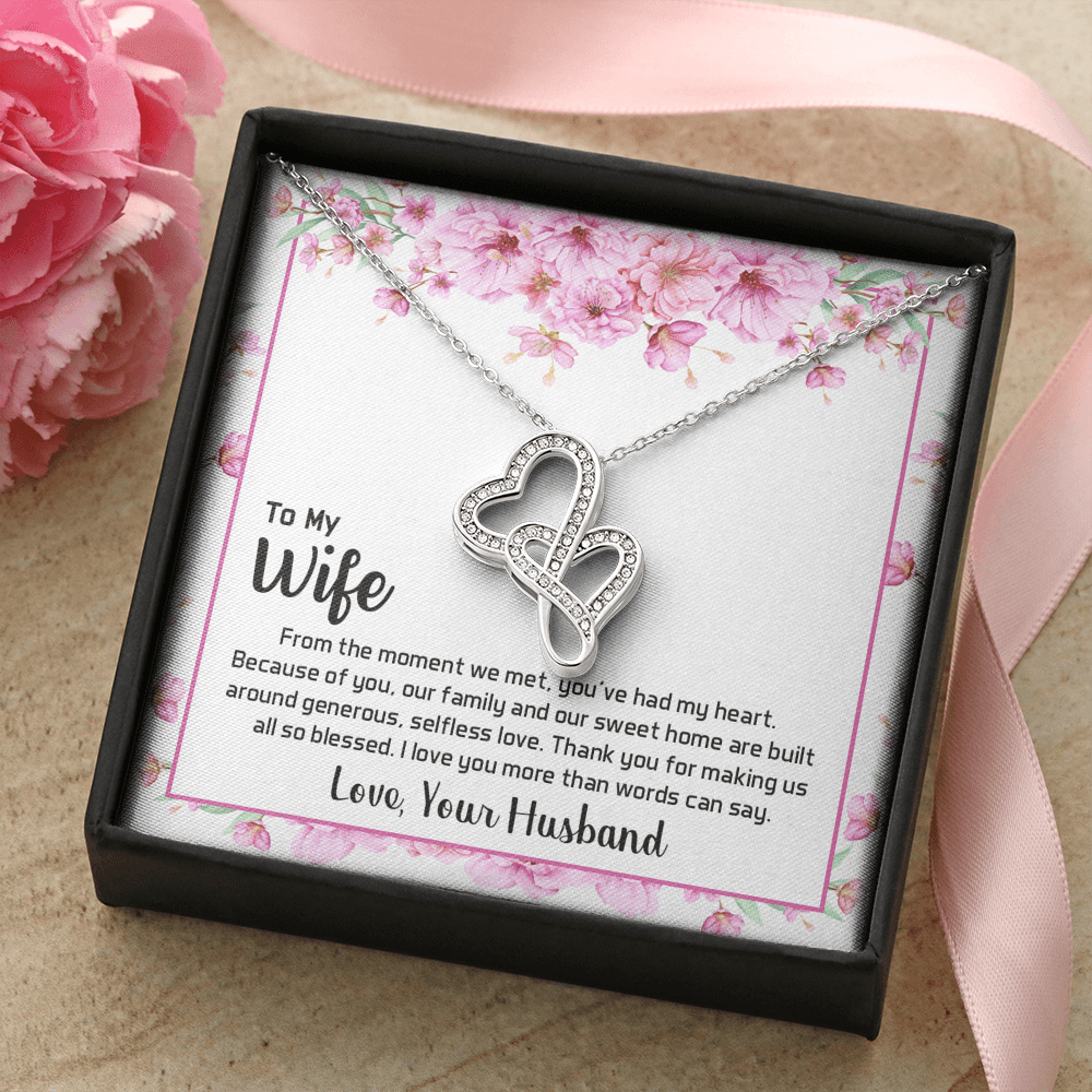 To My Wife From The Moment We Met Double Hearts Necklace Message Card - Double Hearts Necklace