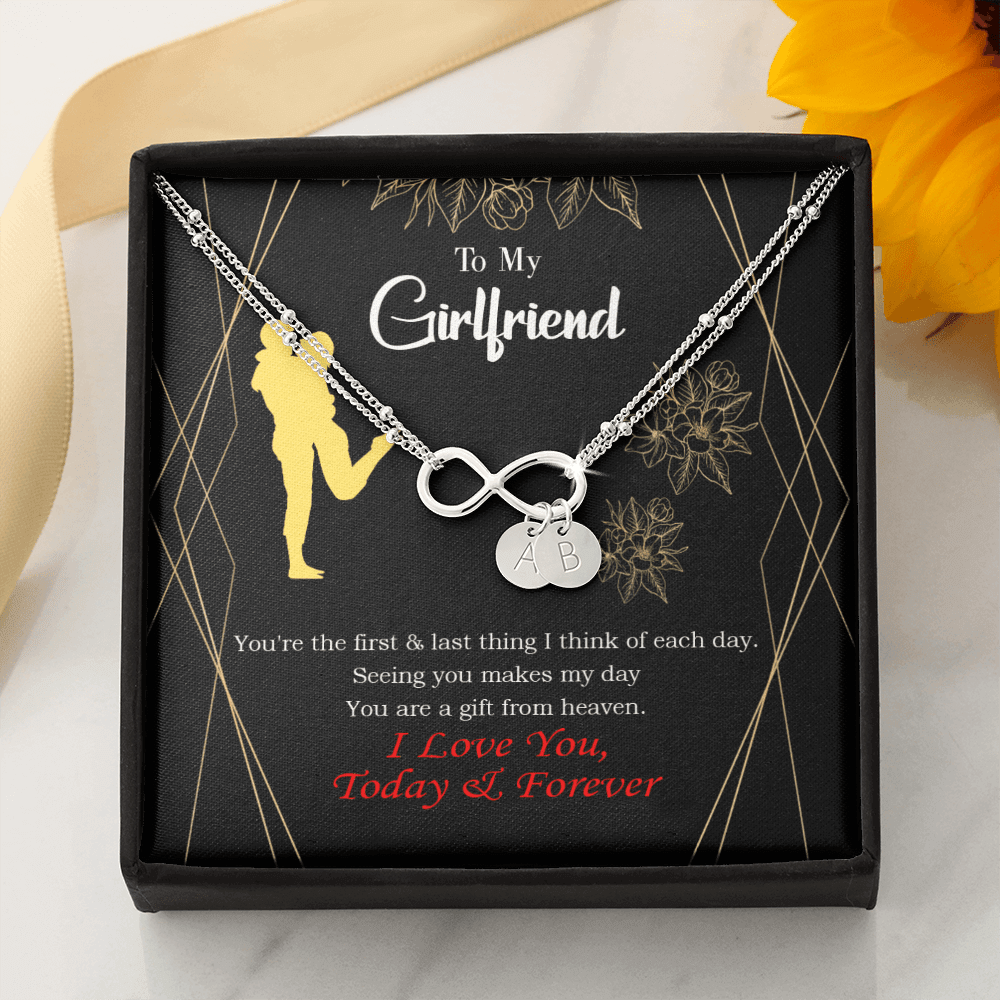 To My Girlfriend You Make My Day Infinity Bracelet With Initial Charms - Infinity Bracelet
