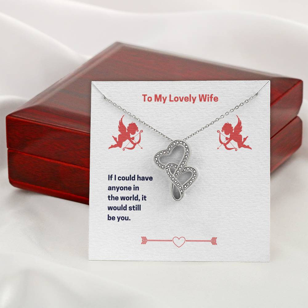 To My Lovely Wife (Valentine's) Twin Hearts Necklace Cz Eternal Bond Pendant From Son Daughter Gift Anniversary Birthday Graduation Mothers Day - Double Hearts Necklace
