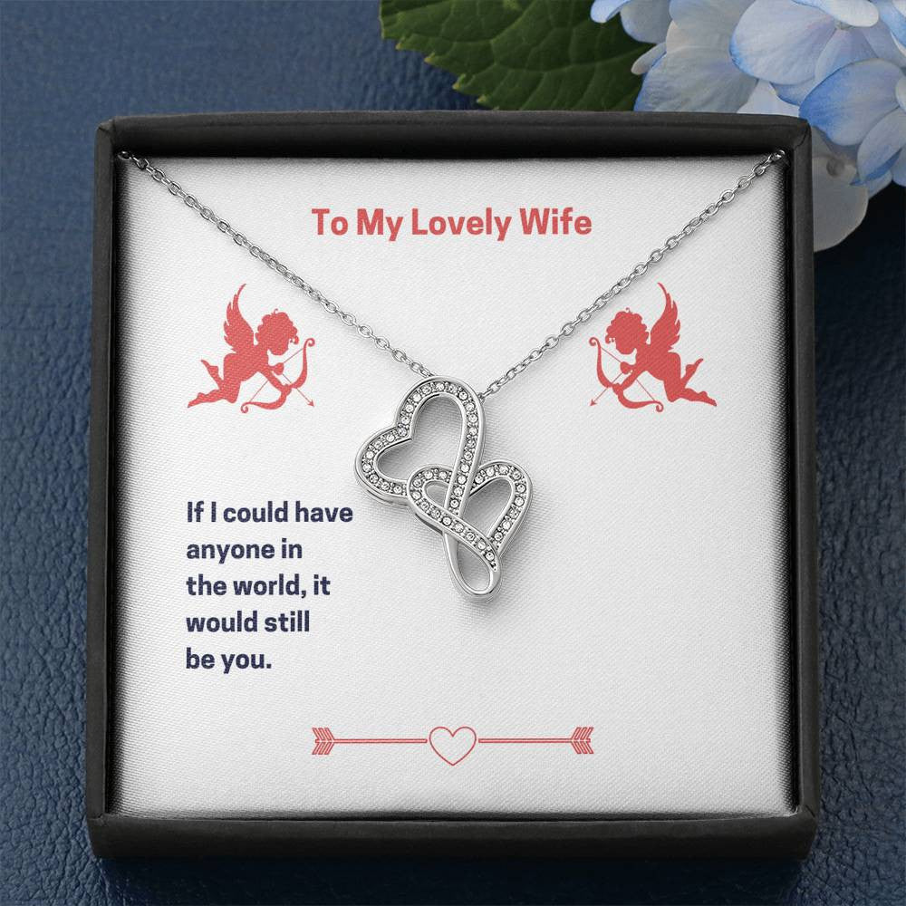 To My Lovely Wife (Valentine's) Twin Hearts Necklace Cz Eternal Bond Pendant From Son Daughter Gift Anniversary Birthday Graduation Mothers Day - Double Hearts Necklace