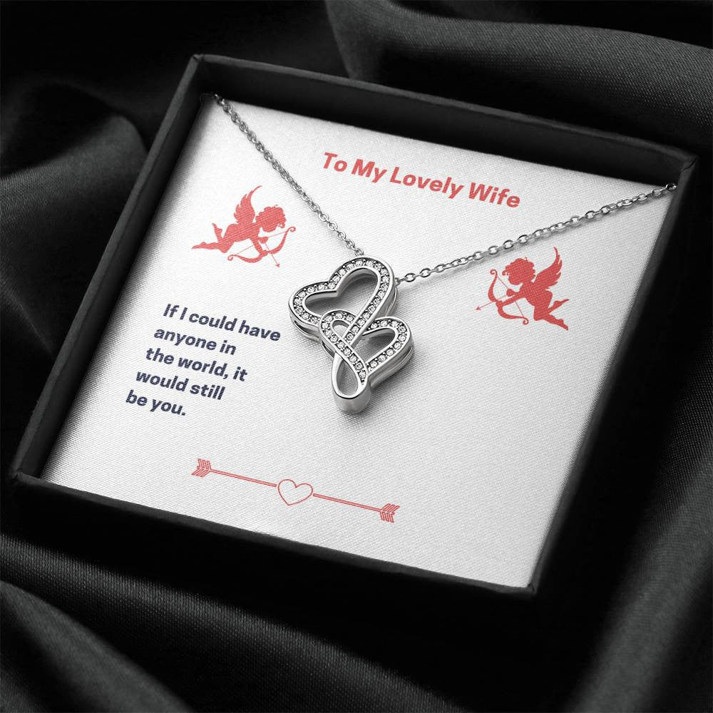 To My Lovely Wife (Valentine's) Twin Hearts Necklace Cz Eternal Bond Pendant From Son Daughter Gift Anniversary Birthday Graduation Mothers Day - Double Hearts Necklace