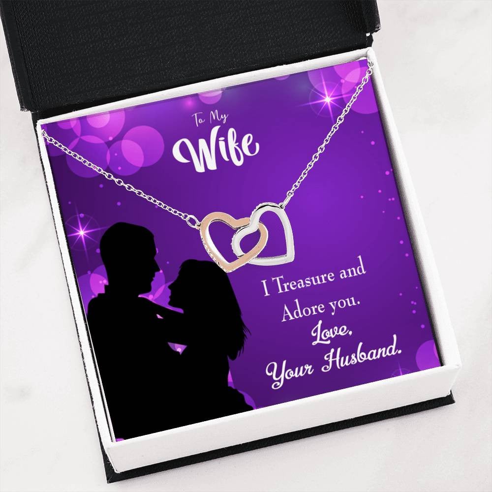 Wife Gift For Wife Birthday I Treasure And Adore You Inseparable Love Pendant 18k Rose Gold Finish 16� - Interlocking Hearts Necklace