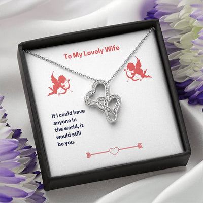 To My Lovely Wife (Valentine's) Twin Hearts Necklace Cz Eternal Bond Pendant From Son Daughter Gift Anniversary Birthday Graduation Mothers Day - Double Hearts Necklace