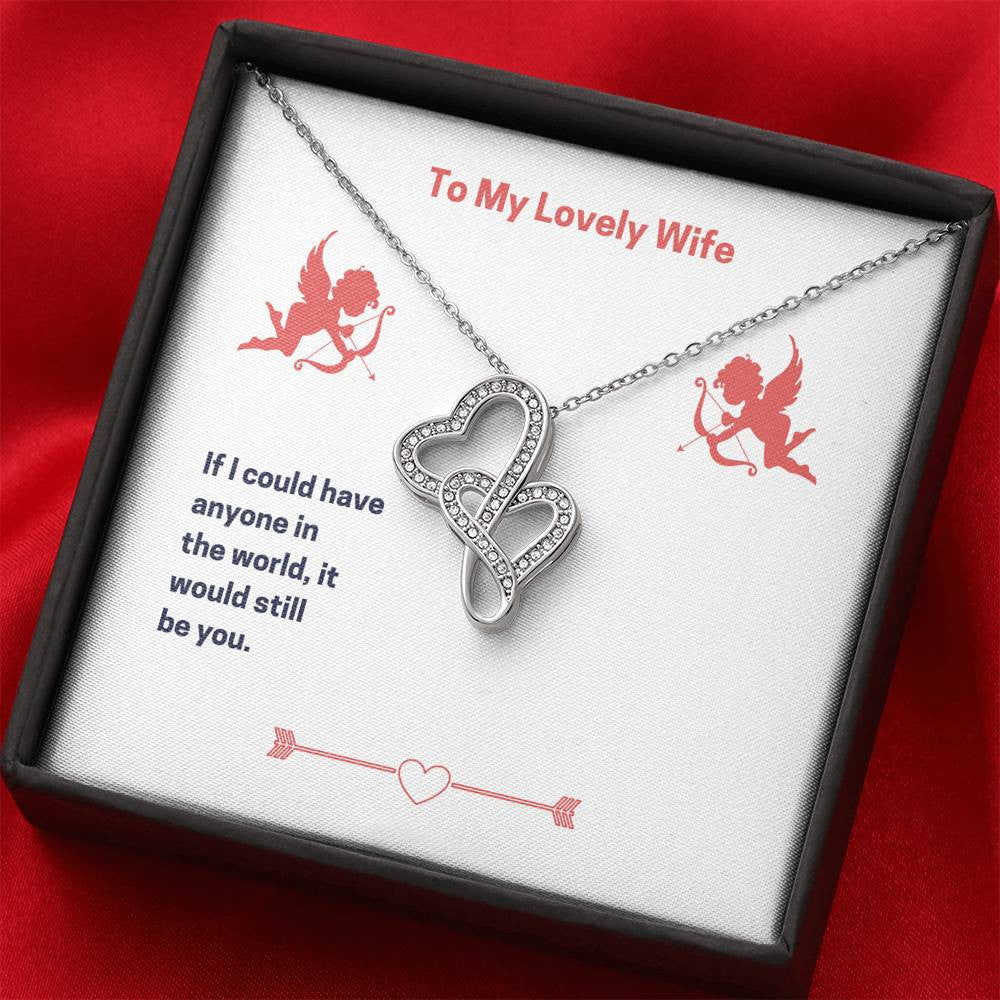 To My Lovely Wife (Valentine's) Twin Hearts Necklace Cz Eternal Bond Pendant From Son Daughter Gift Anniversary Birthday Graduation Mothers Day - Double Hearts Necklace