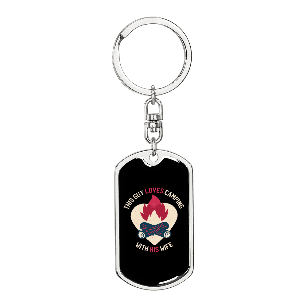 To My Wife  Guy Camping With Wife Keychain Stainless Steel or 18k Gold Dog Tag Keyring - Dog Tag with Swivel Keychain