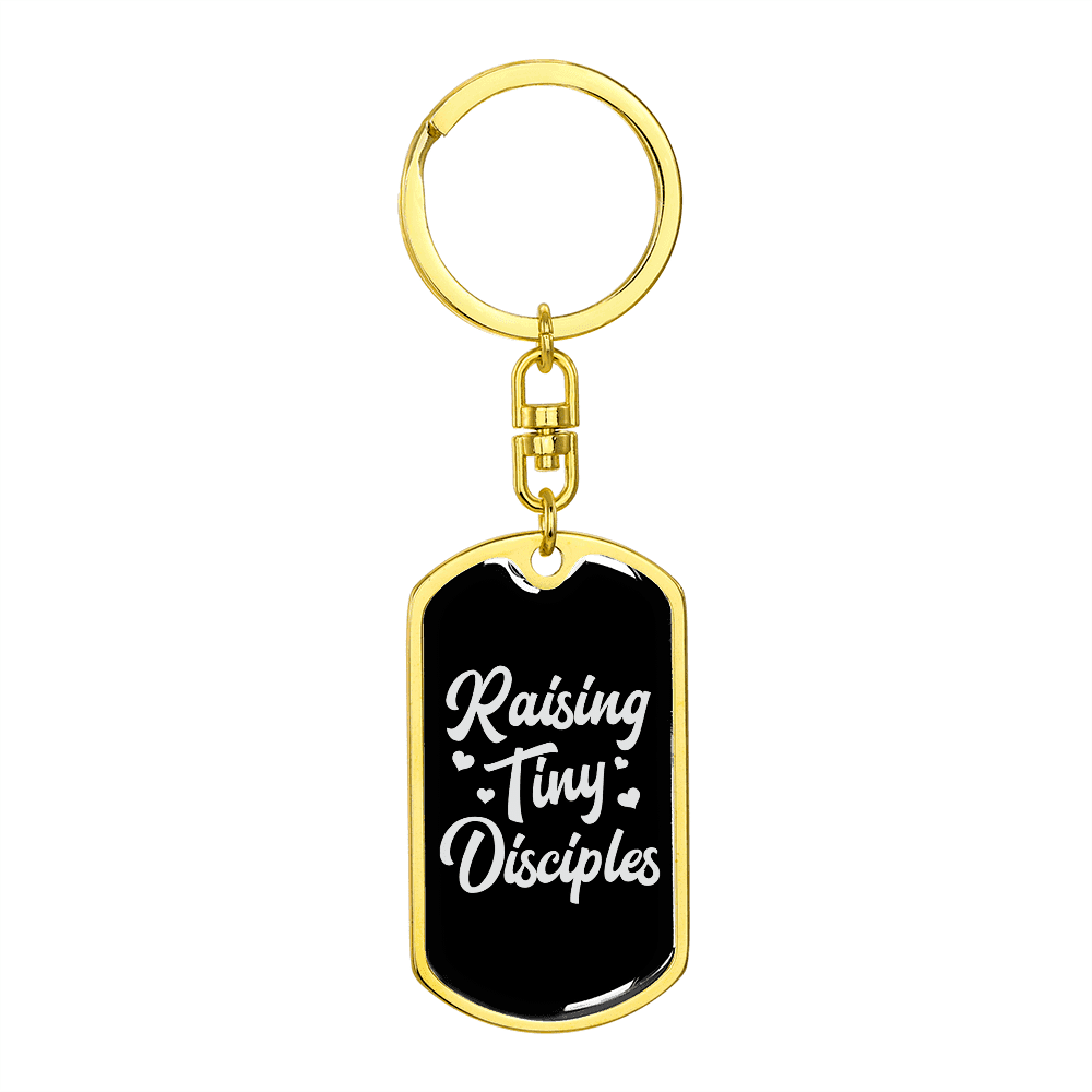 To My Wife  Raising Tiny Disciples Keychain Stainless Steel or 18k Gold Dog Tag Keyring - Dog Tag with Swivel Keychain