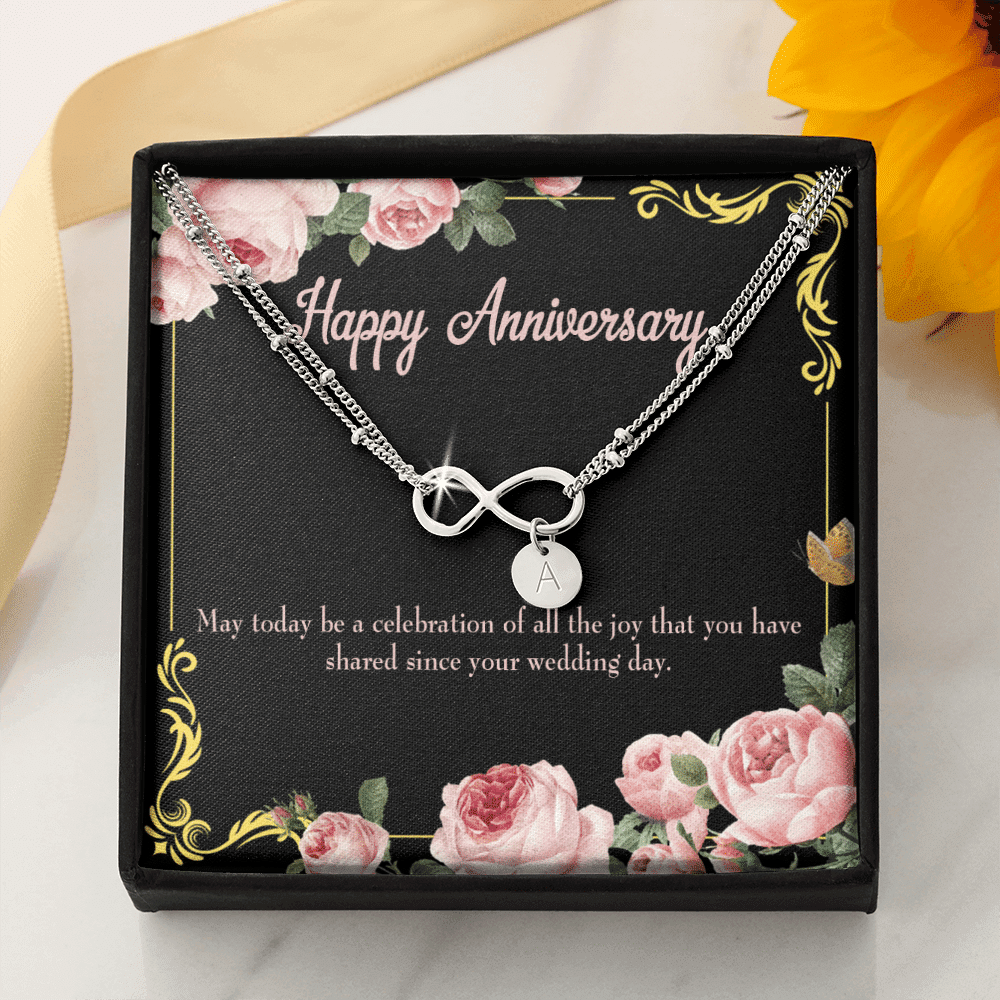 To My Wife Happy Anniversary Infinity Bracelet With Initial Charms - Infinity Bracelet
