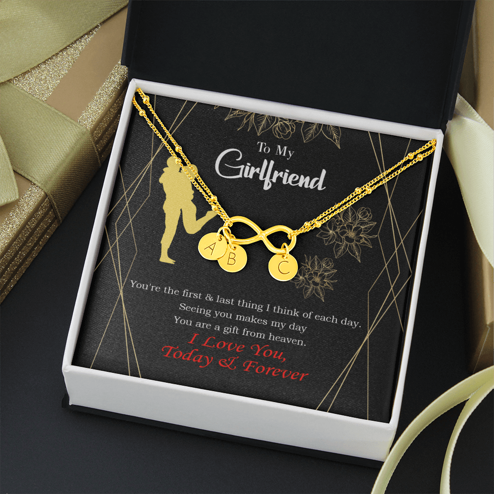 To My Girlfriend You Make My Day Infinity Bracelet With Initial Charms - Infinity Bracelet