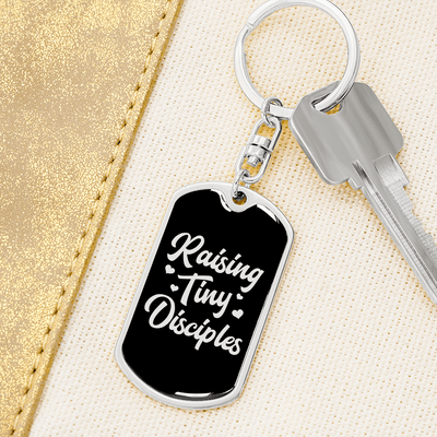 To My Wife  Raising Tiny Disciples Keychain Stainless Steel or 18k Gold Dog Tag Keyring - Dog Tag with Swivel Keychain
