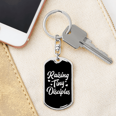 To My Wife  Raising Tiny Disciples Keychain Stainless Steel or 18k Gold Dog Tag Keyring - Dog Tag with Swivel Keychain