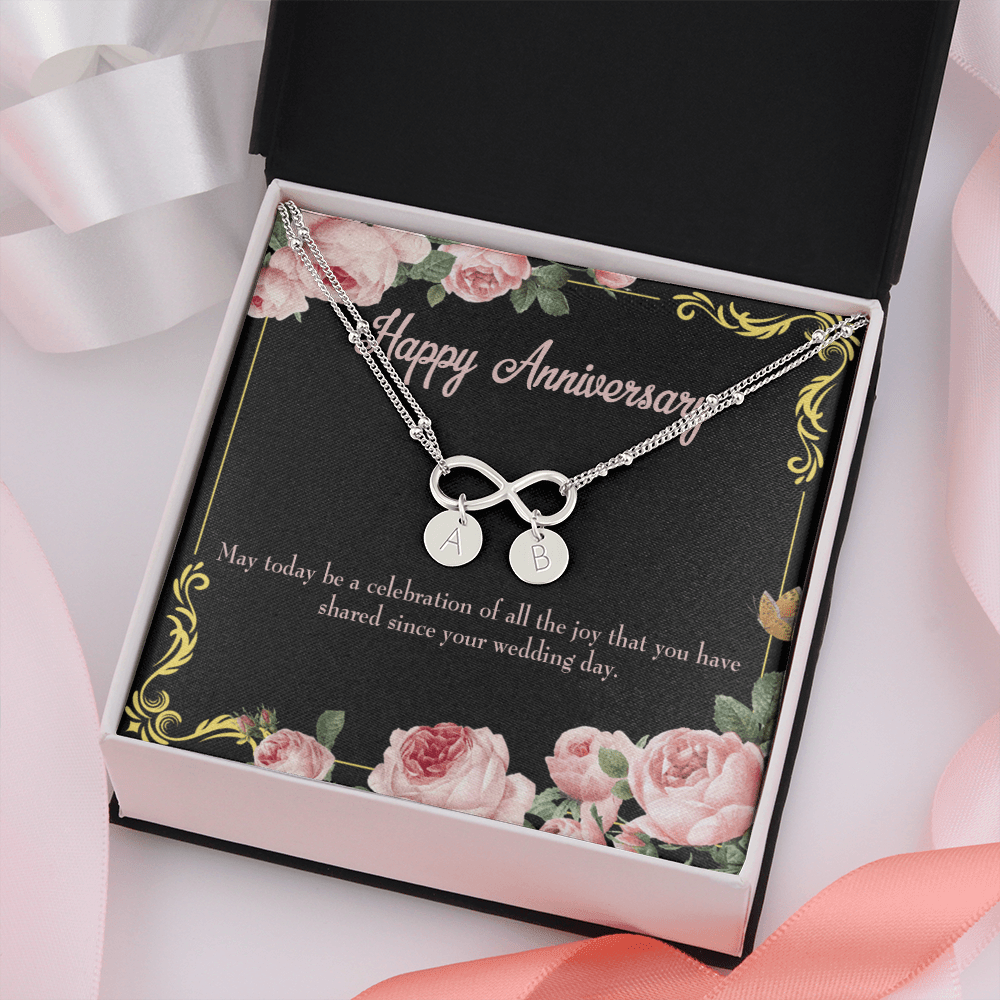 To My Wife Happy Anniversary Infinity Bracelet With Initial Charms - Infinity Bracelet
